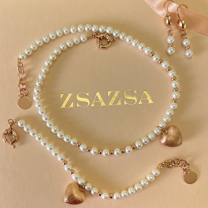 Heart rose gold & pearls set