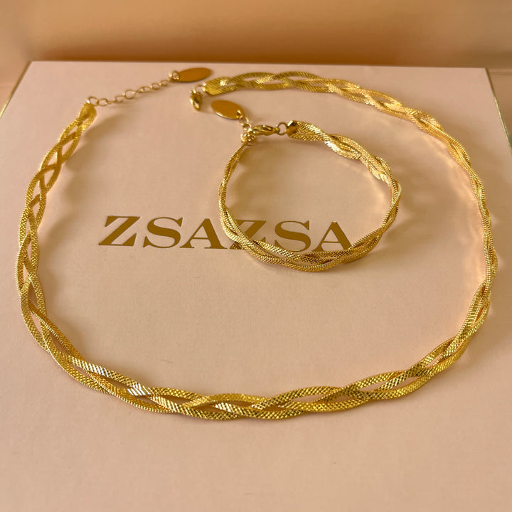 Twisted gold handmade necklace & bracelet