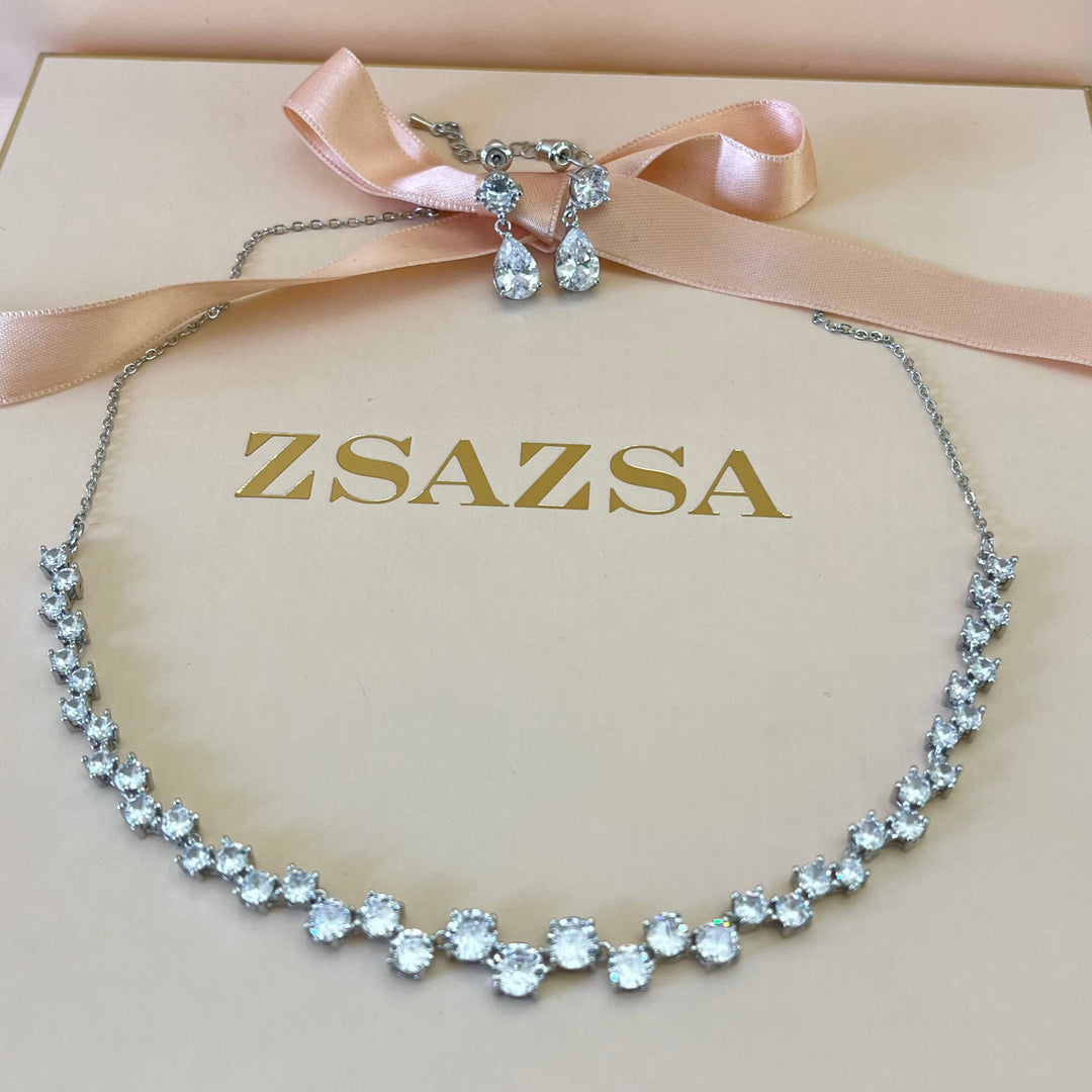 Silver zircone teardrop set