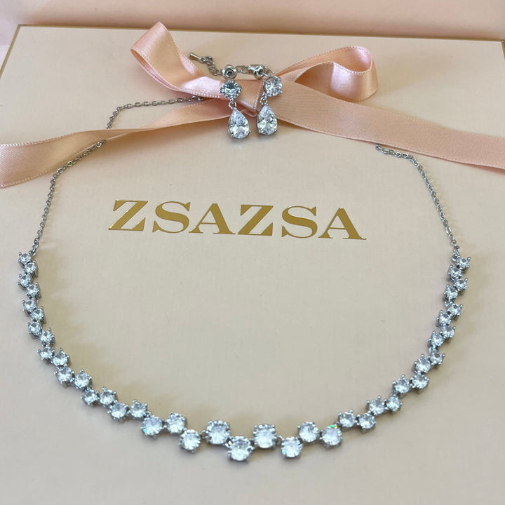 Silver zircone teardrop set