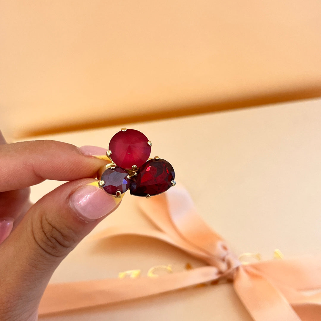 Shade of red Swarovski crystals ring