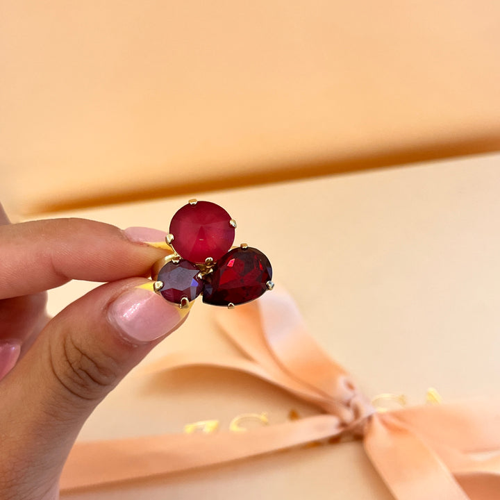 Shade of red Swarovski crystals ring