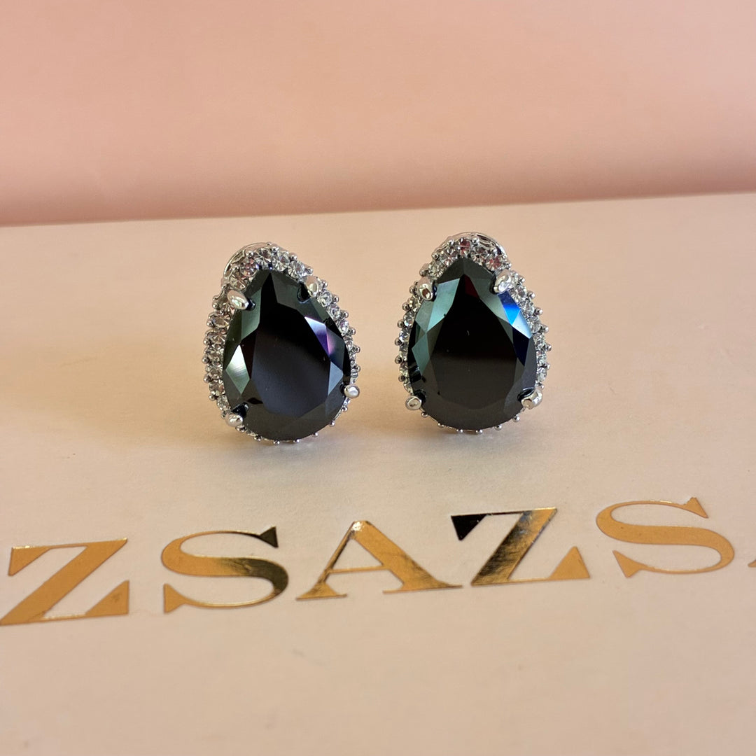 Teardrop black preciosa crystals French clip earrings