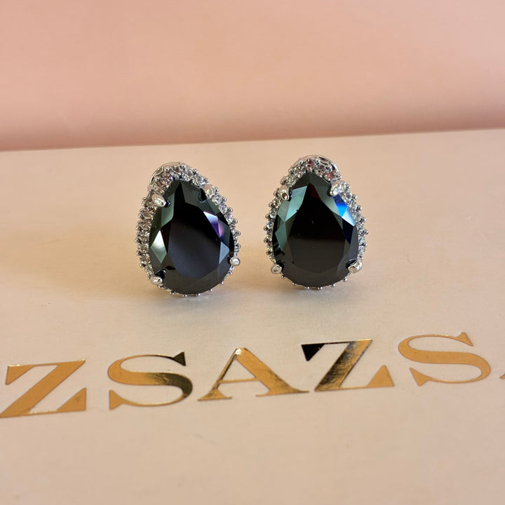 Teardrop black preciosa crystals French clip earrings