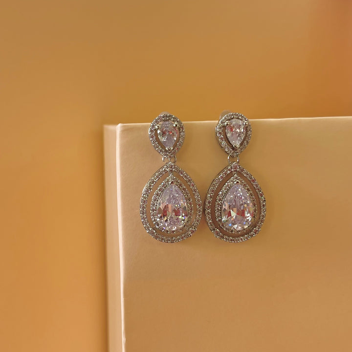Silver zircone teardrop earrings