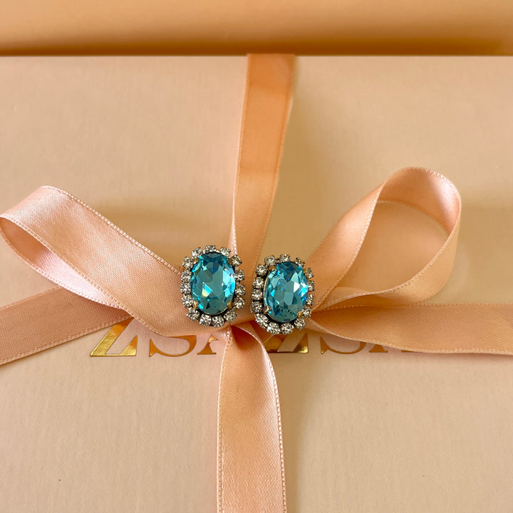 Oval Turquoise Swarovski crystals studs