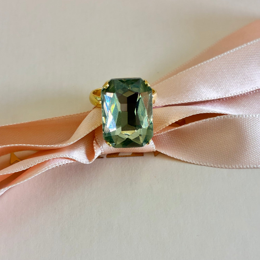 Bronze rectangular Preciosa crystals gold plated ring