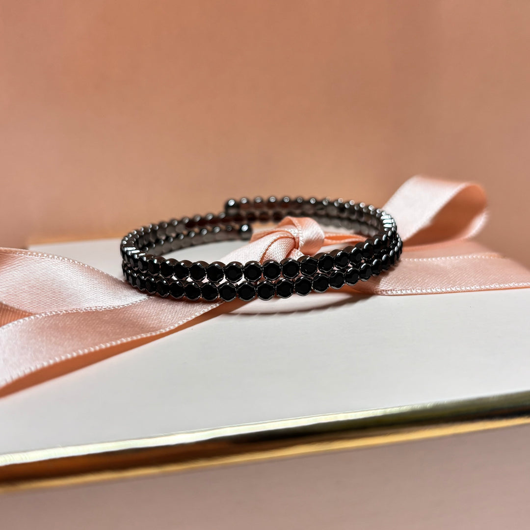 2 rows black rhinestone bangle