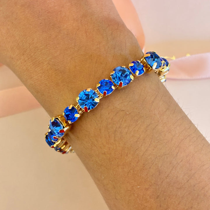 Royal blue Swarovski crystals gold plated bracelet