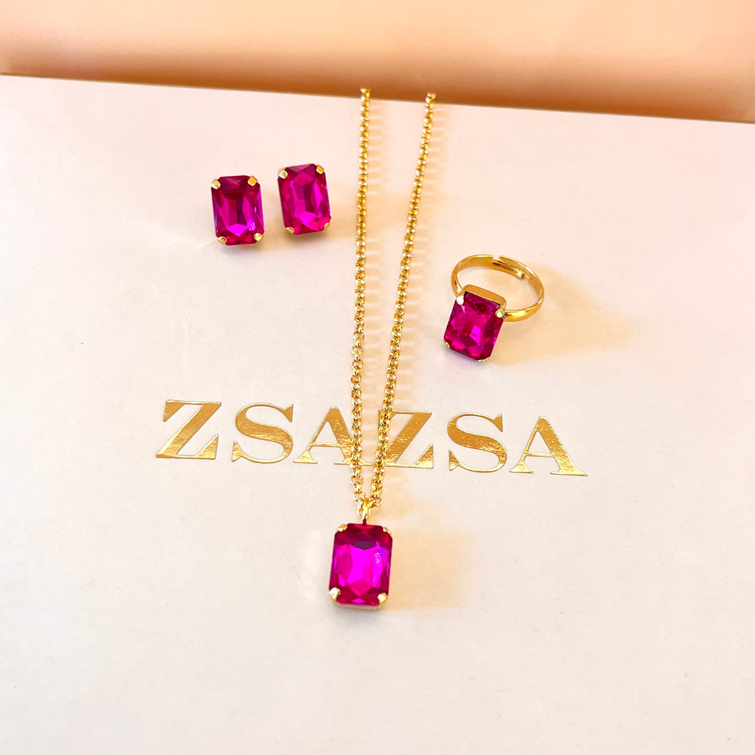 Fuchsia rectangular Swarovski crystals set