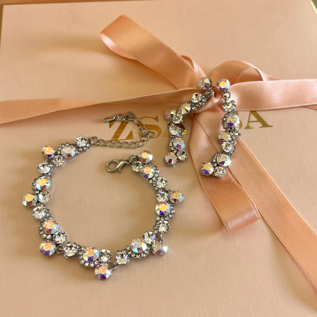 Aurora borealis Swarovski crystals earrings and bracelet