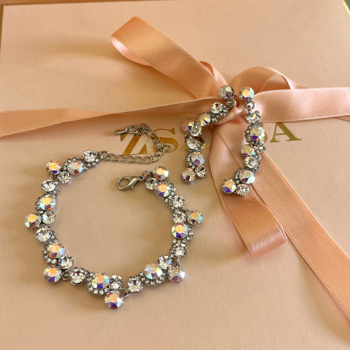 Aurora borealis Swarovski crystals earrings and bracelet