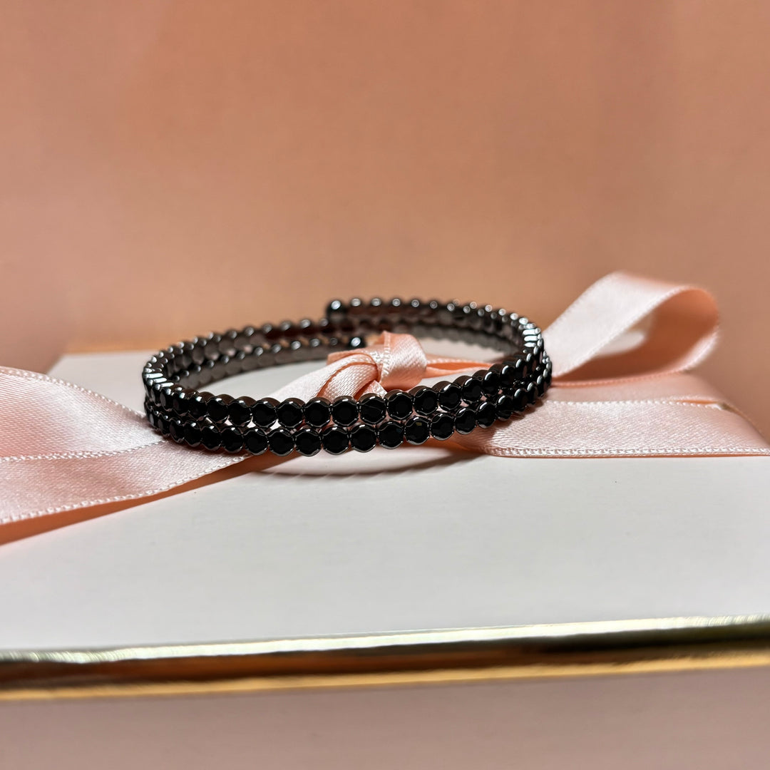 2 rows black rhinestone bangle