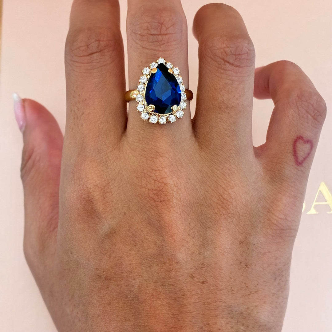 Teardrop Navy blue Preciosa crystals gold plated sets