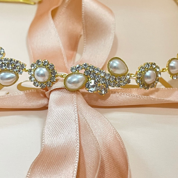 Gold and pearl teardrop headpiece