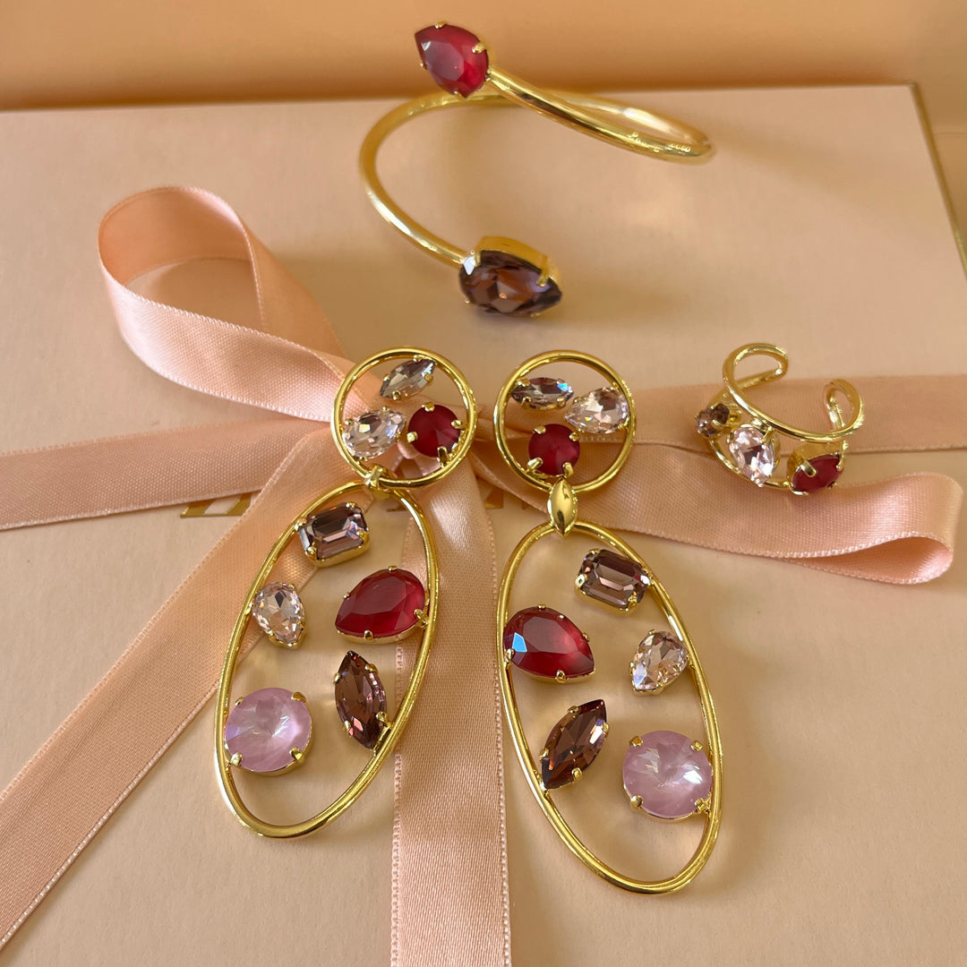 Shades of red and pink Swarovski crystals set