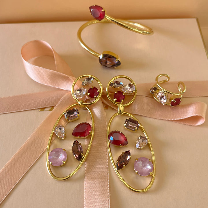 Shades of red and pink Swarovski crystals set