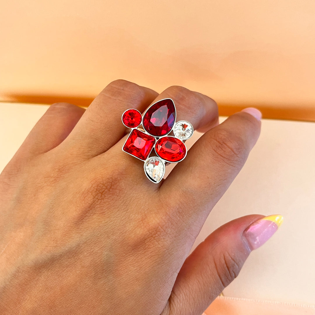 Red Multi shape of preciosa crystals ring