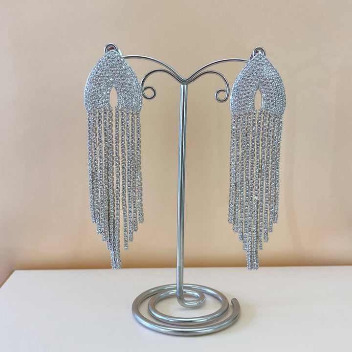 Silver zircone fringe earrings