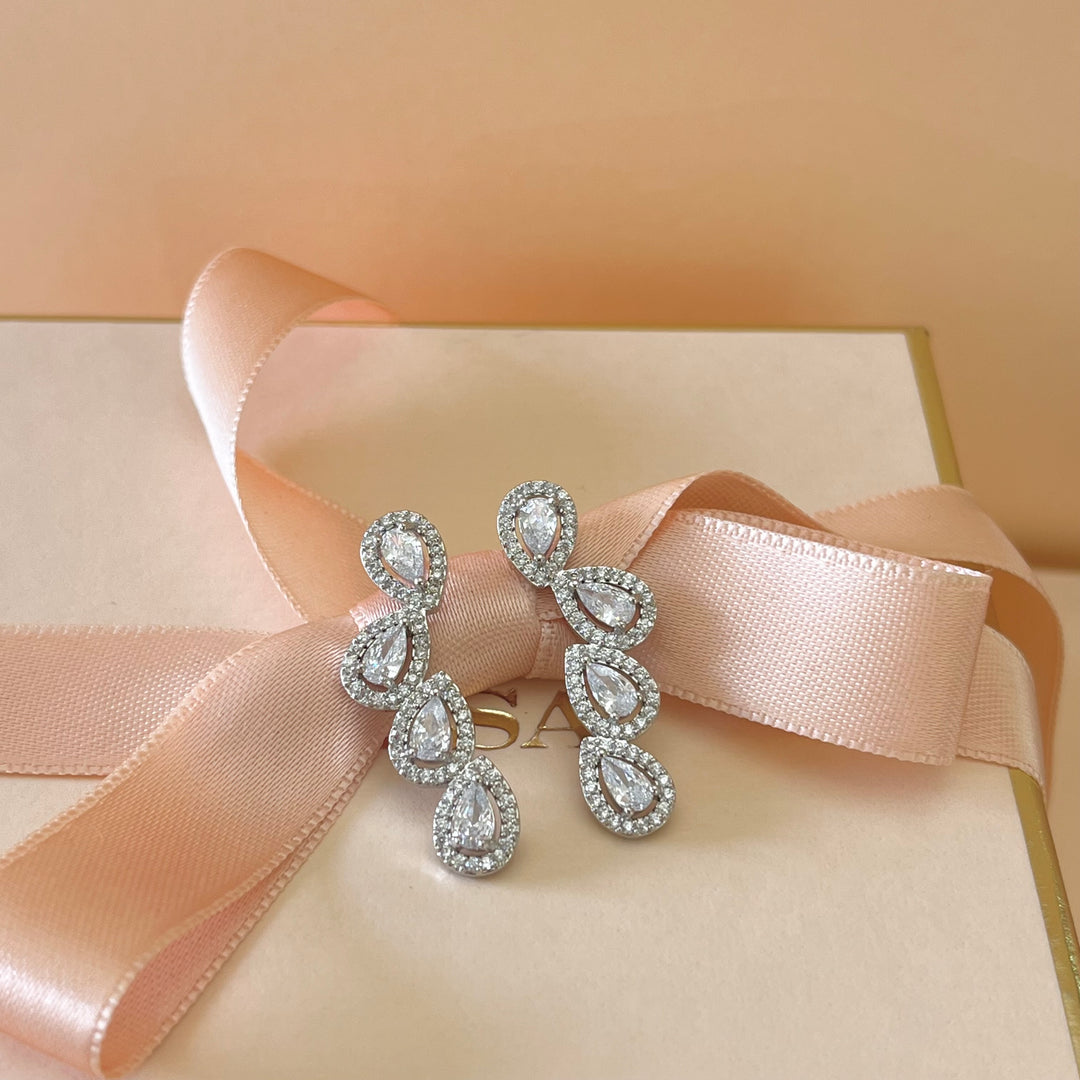 Silver zircone teardrop earrings