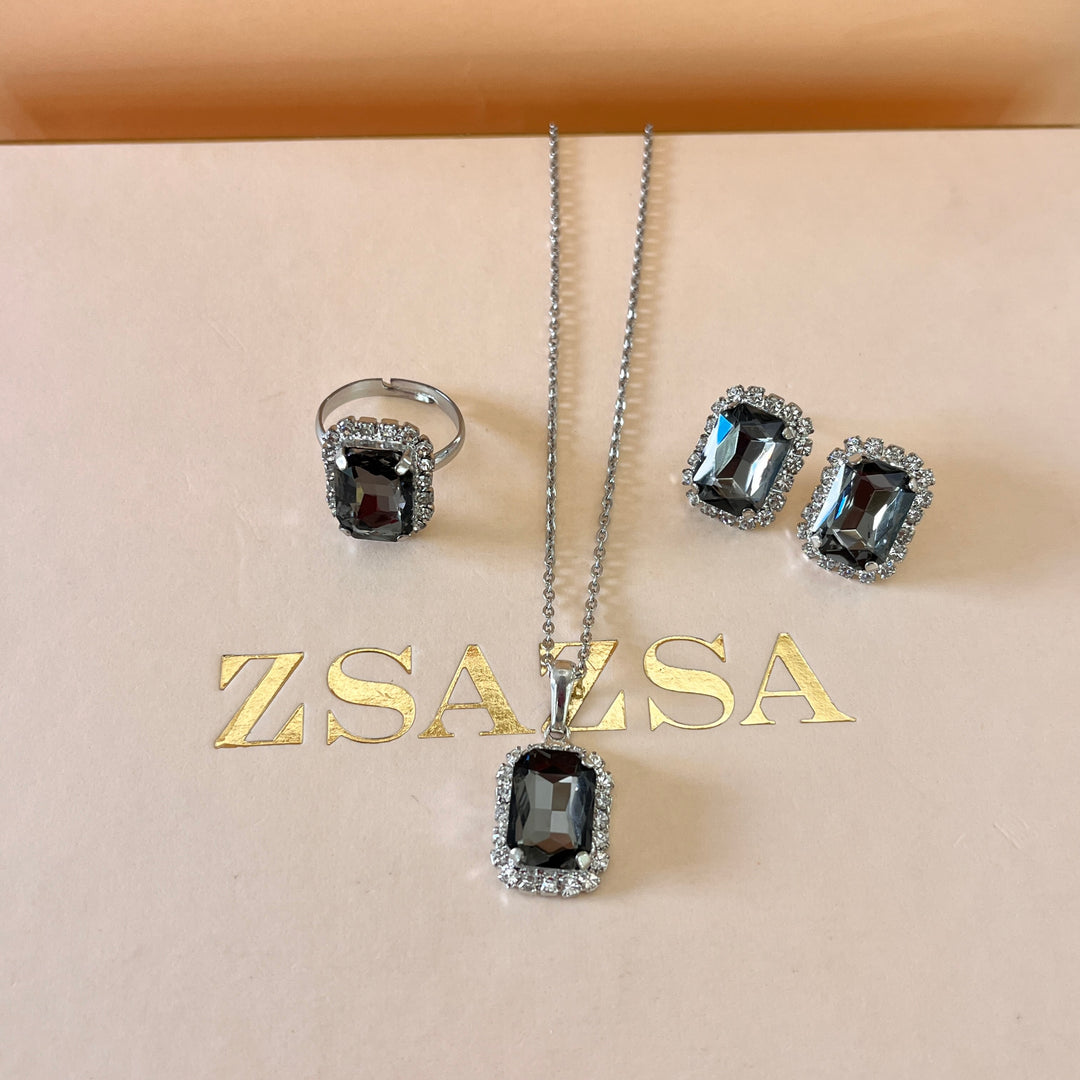 Grey rectangular Preciosa crystals set