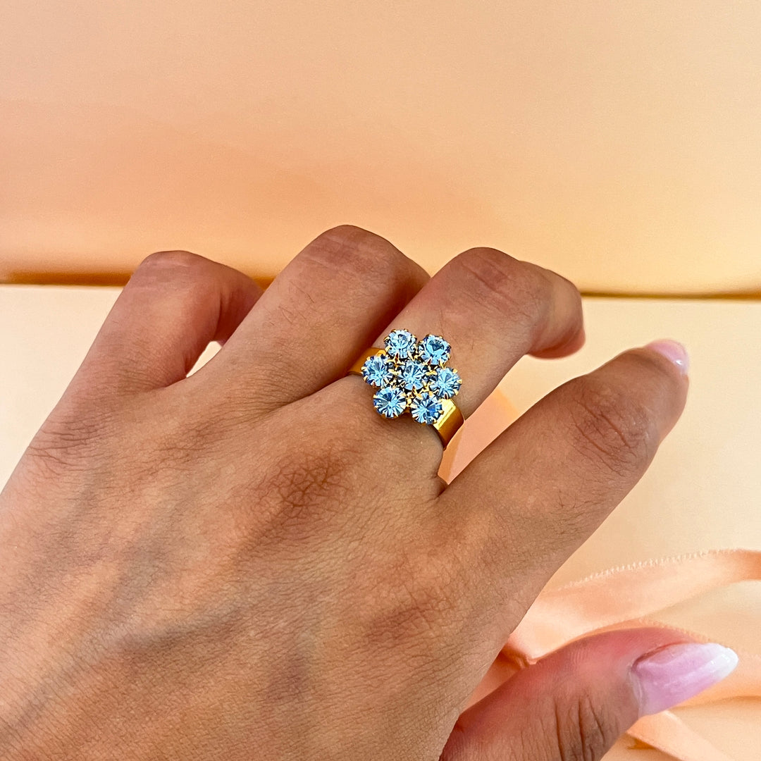 Light blue Preciosa crystals flower ring