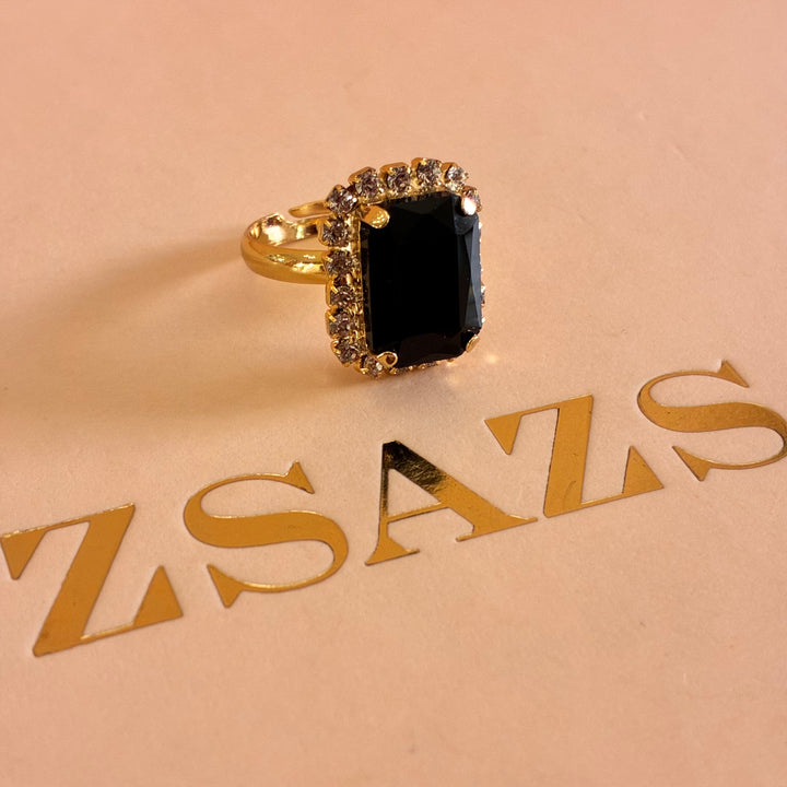 Rectangular Black Preciosa Crystals gold plated pendant set