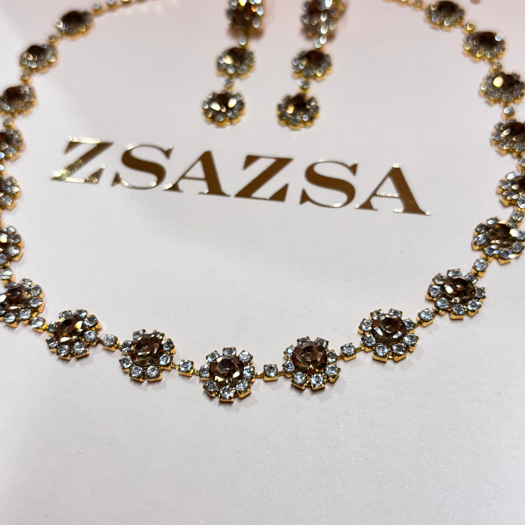 Flower bronze rhinestone set