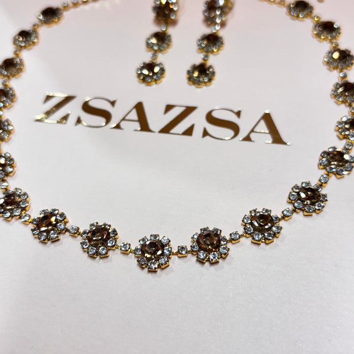 Flower bronze rhinestone set