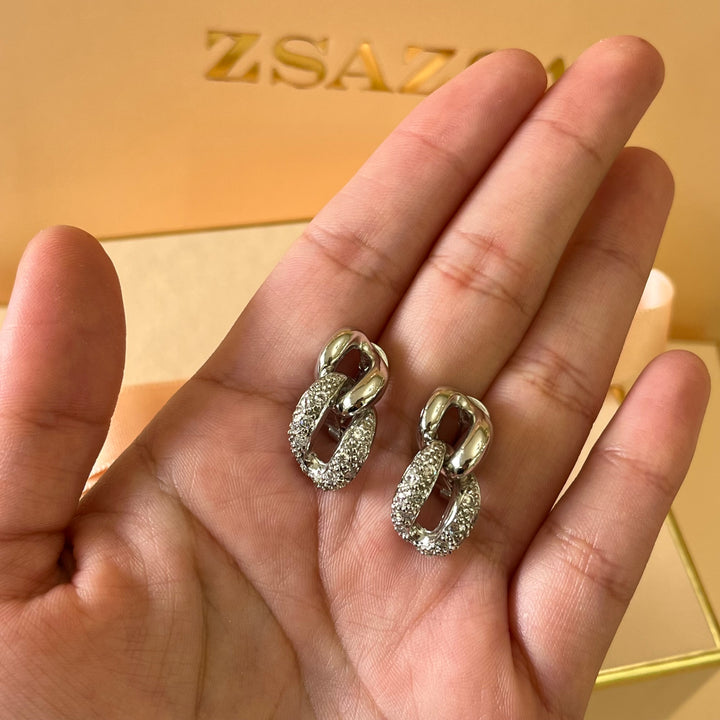 Silver zircone chain earrings