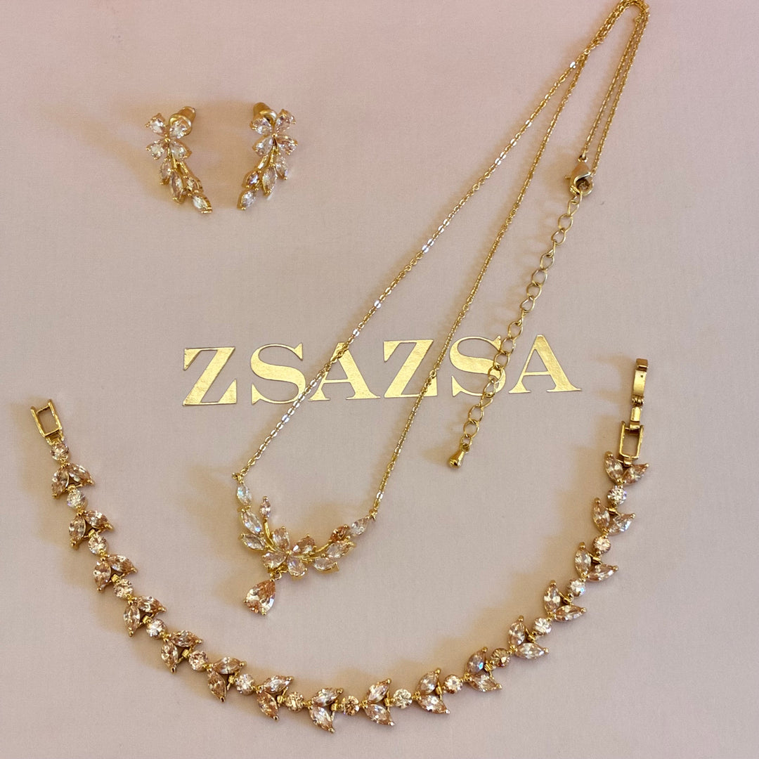 Flower marquise peach zircone set