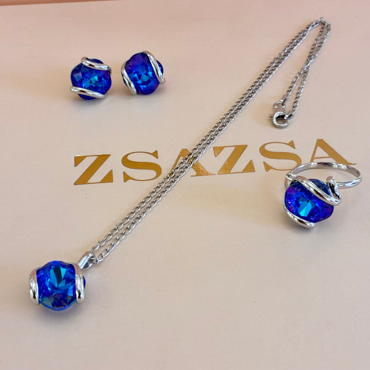 Murano royal blue sterling silver set