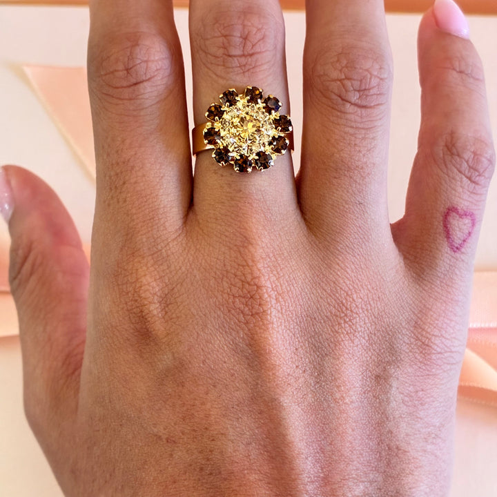 Brown with champagne flowers gold plated set