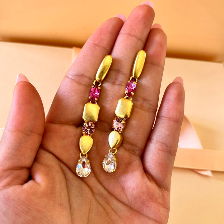 Shades of pink Swarovski crystals earrings and bracelet