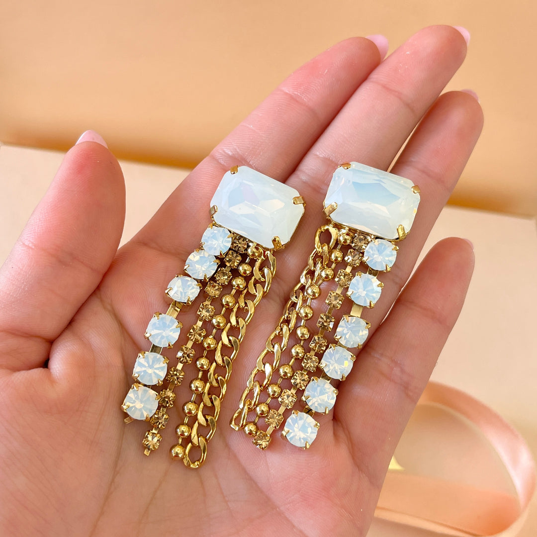 White & champagne Swarovski crystals earrings