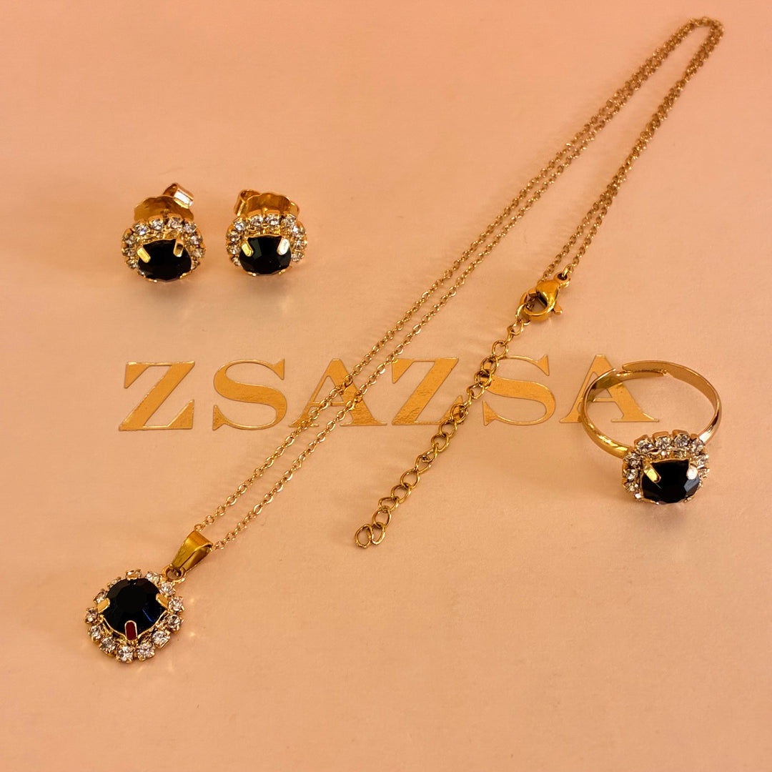 Dainty Black Preciosa crystals gold plated set
