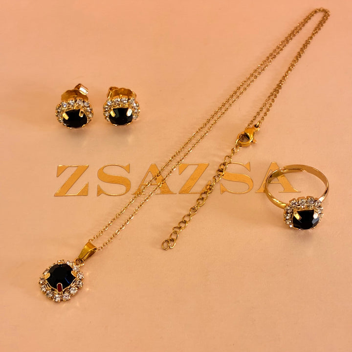 Dainty Black Preciosa crystals gold plated set