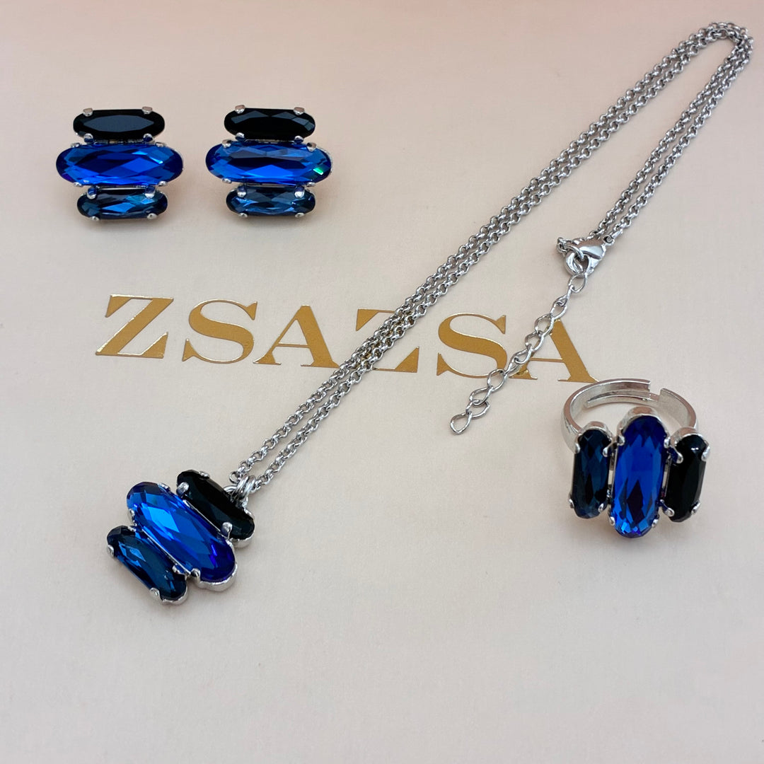 Blue and black Swarovski crystals set