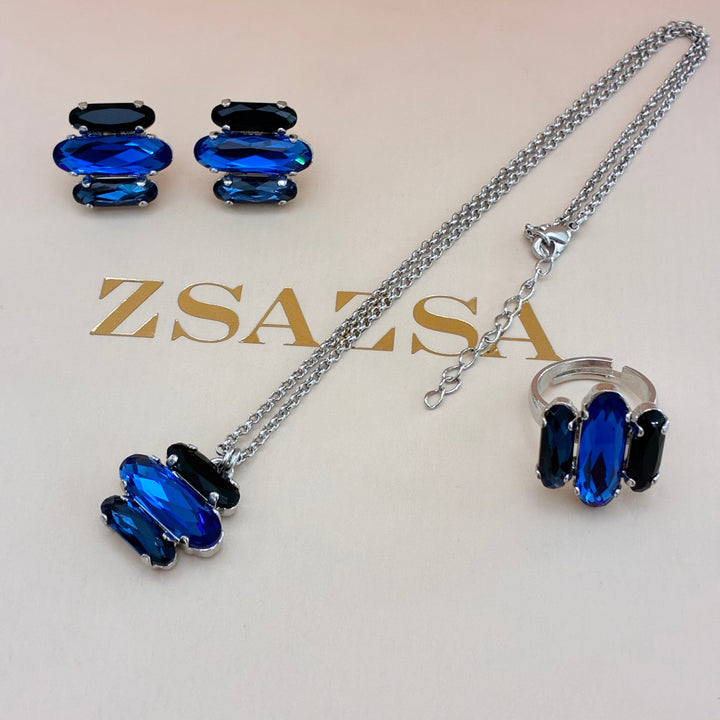 Blue and black Swarovski crystals set