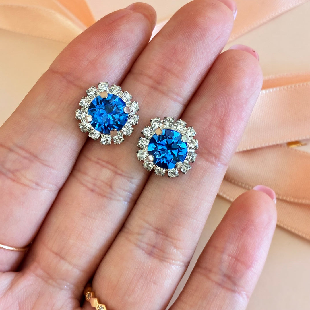 Royal blue dainty Preciosa crystals silver set