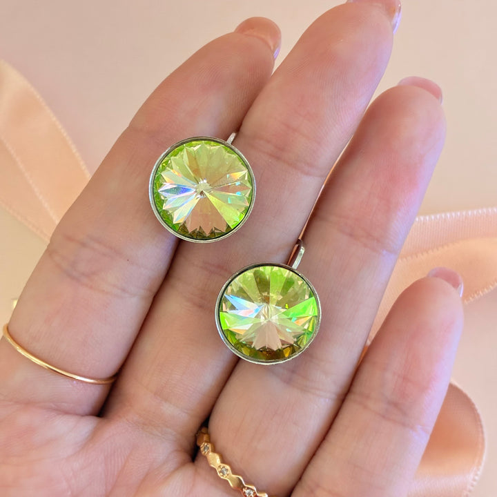 Green Swarovski crystals silver set