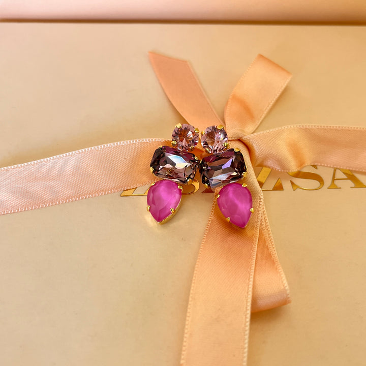 Pink and mauve Swarovski crystals set