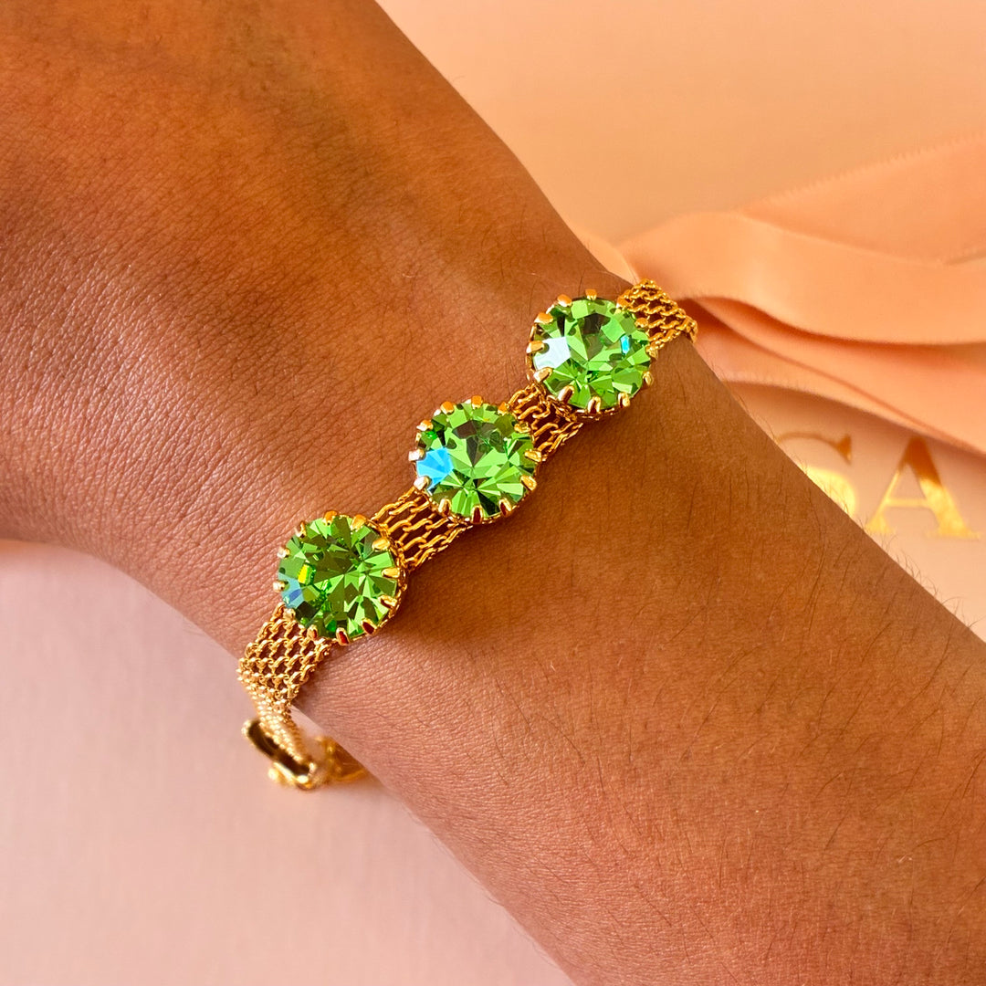 3 green stones Preciosa crystals bracelet