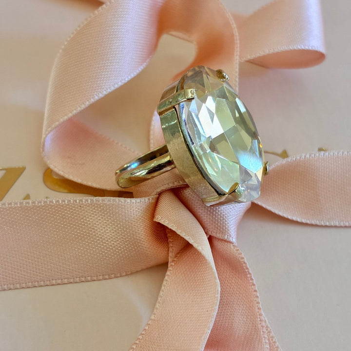 Big oval Champagne gold plated ring