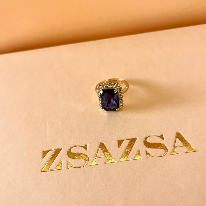 Purple rectangular Preciosa crystals pendant and ring