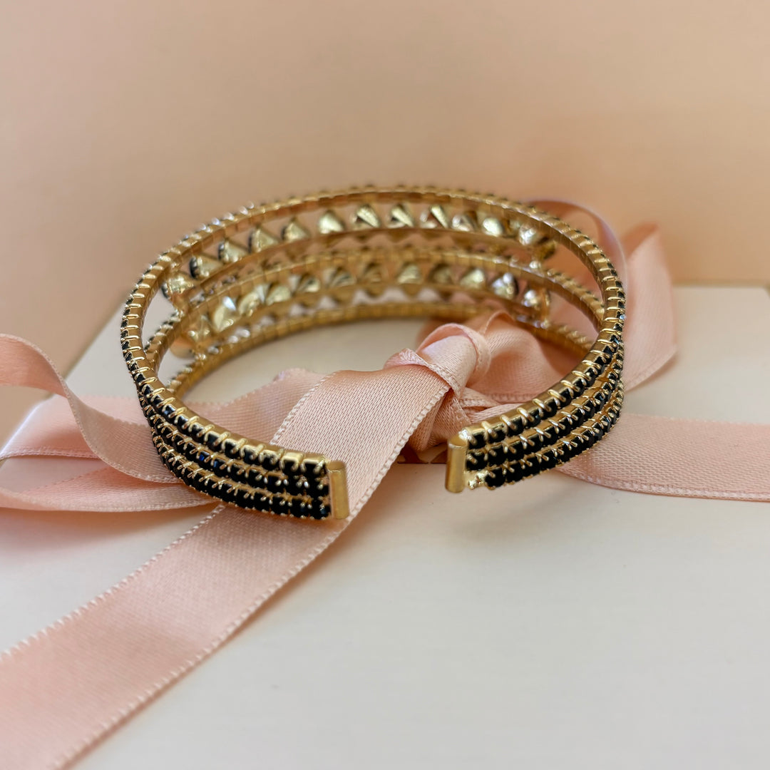 Black rhinestone gold bangle