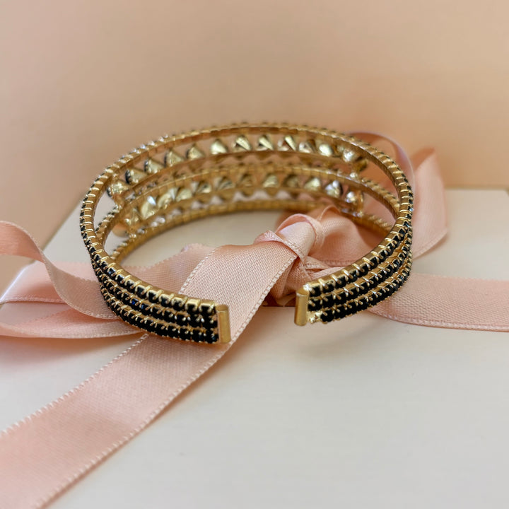 Black rhinestone gold bangle