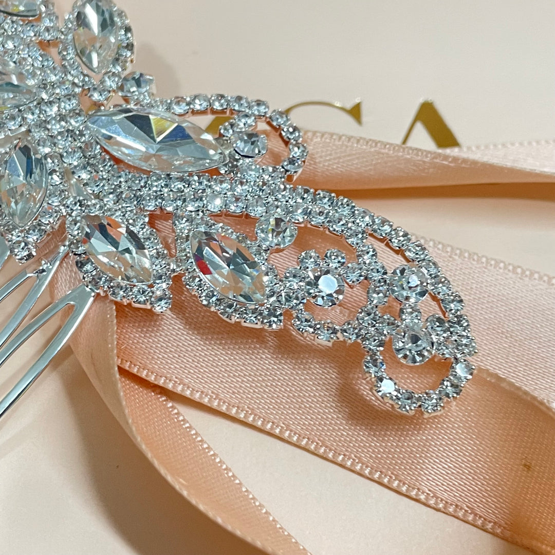 Mixed stone marquise comb in silver or gold or rose gold