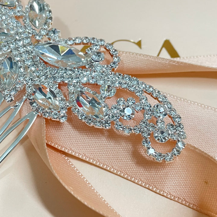 Mixed stone marquise comb in silver or gold or rose gold