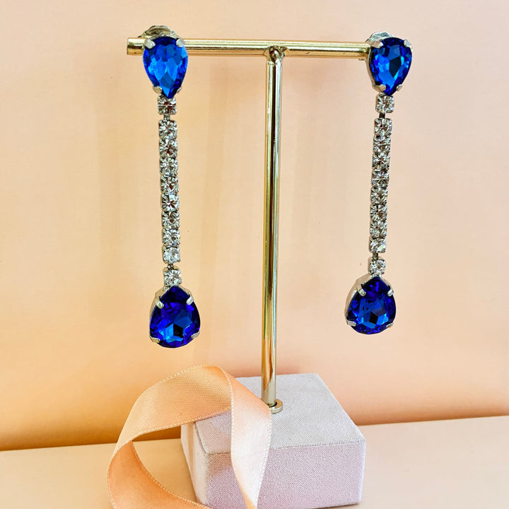 Royal blue teardrop silver earrings